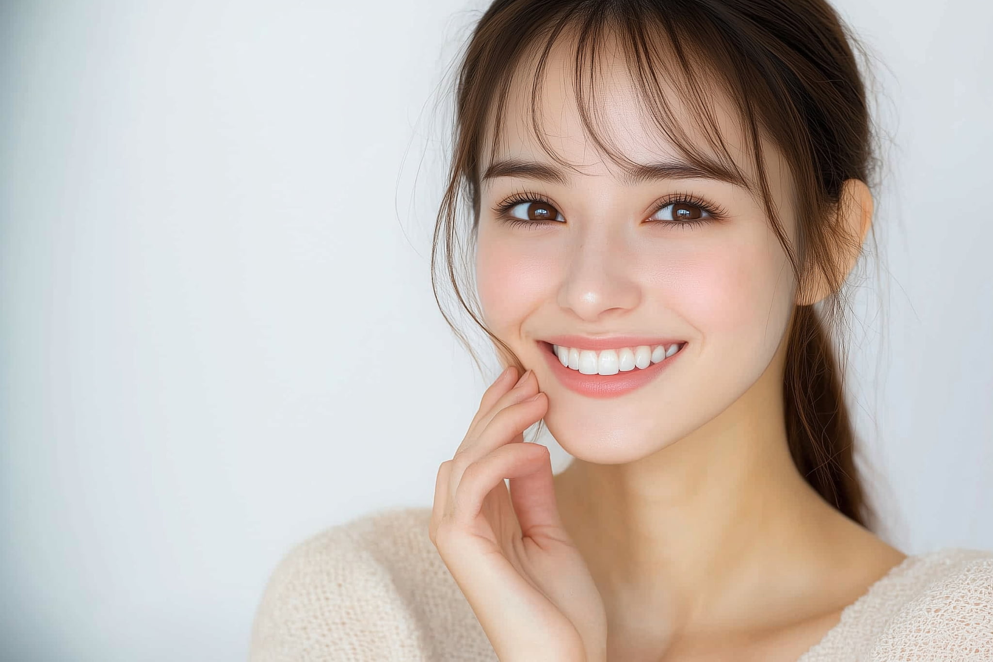 インプラントの治療を終え笑顔になる女性