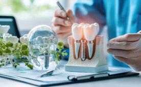 インプラント治療の費用について説明する歯科医師