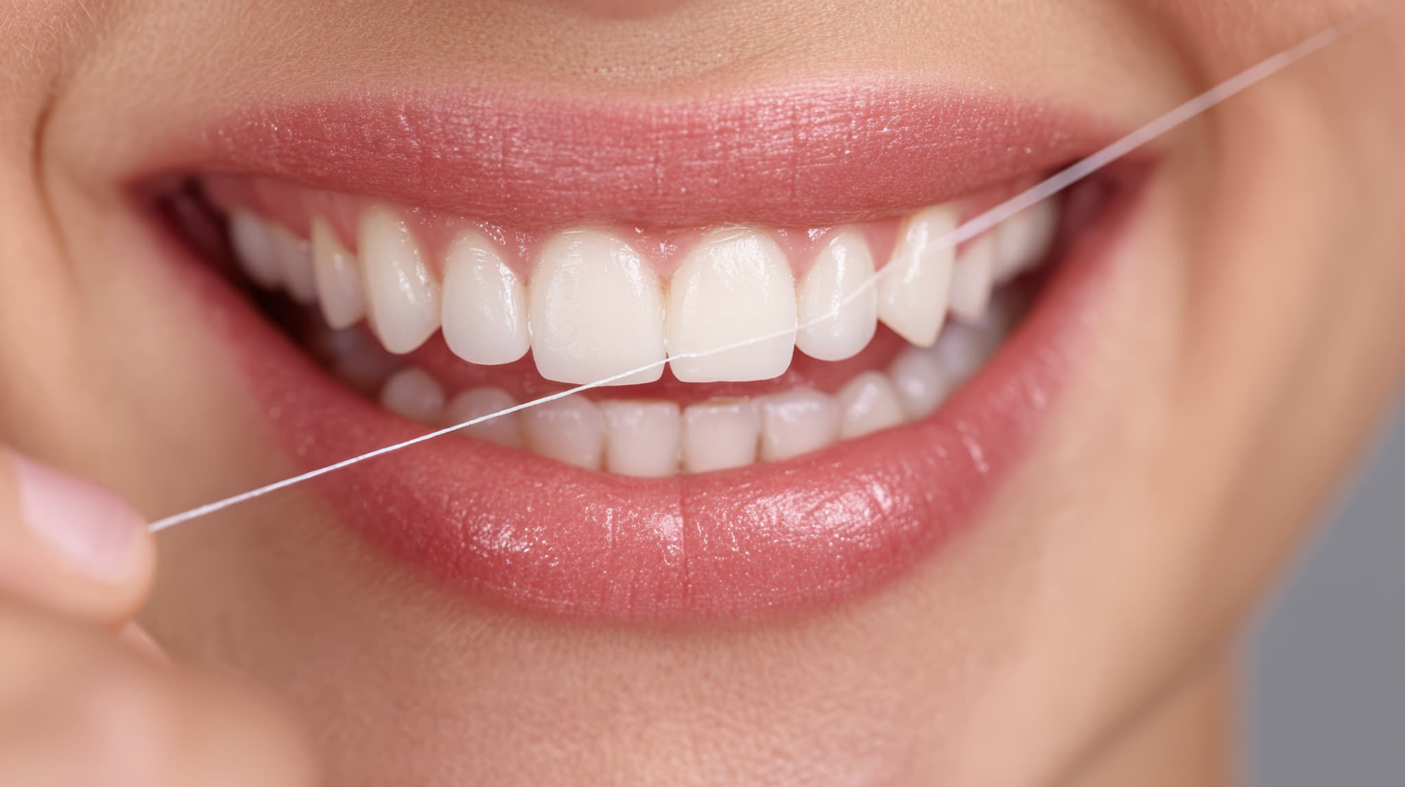 インプラント周囲炎を予防するためにデンタルフロスを活用する様子