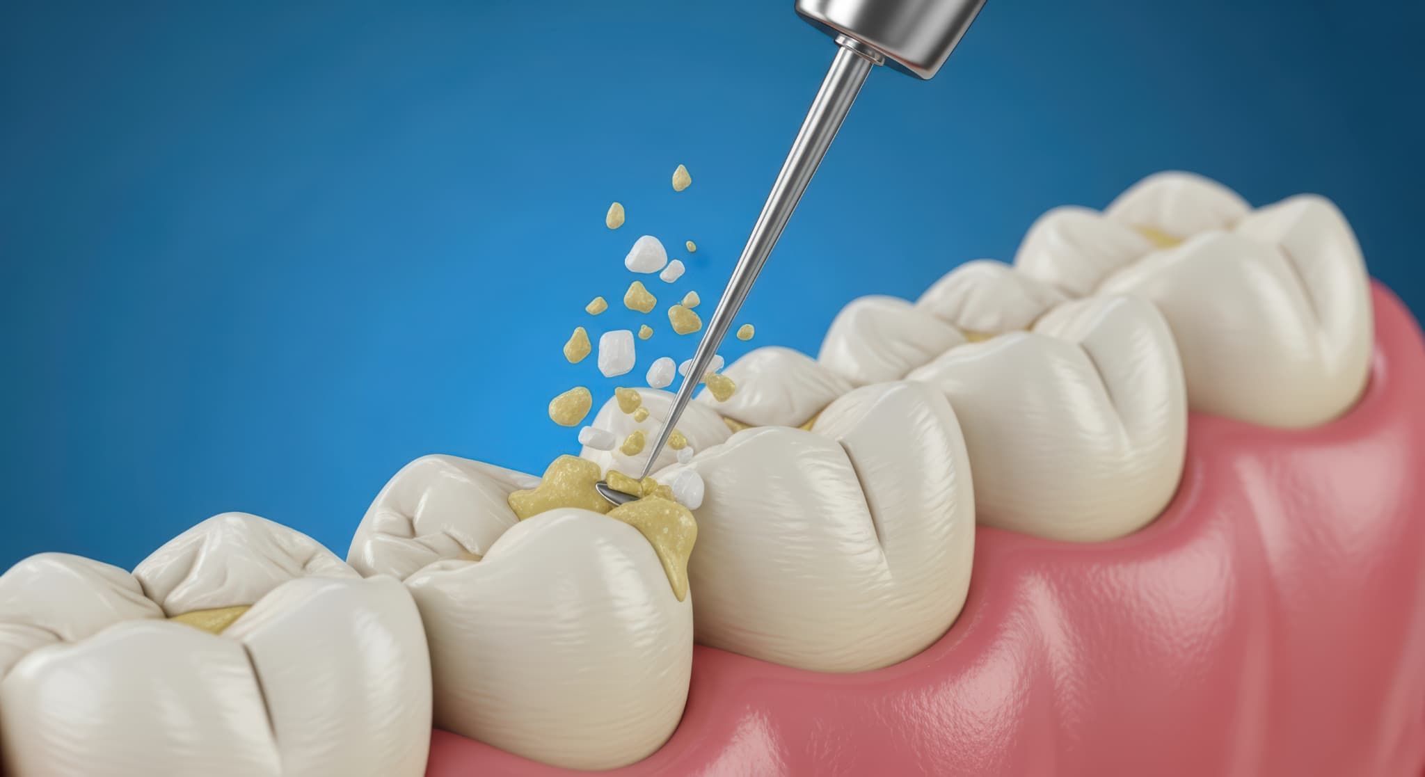 歯科医院で歯石除去をする様子
