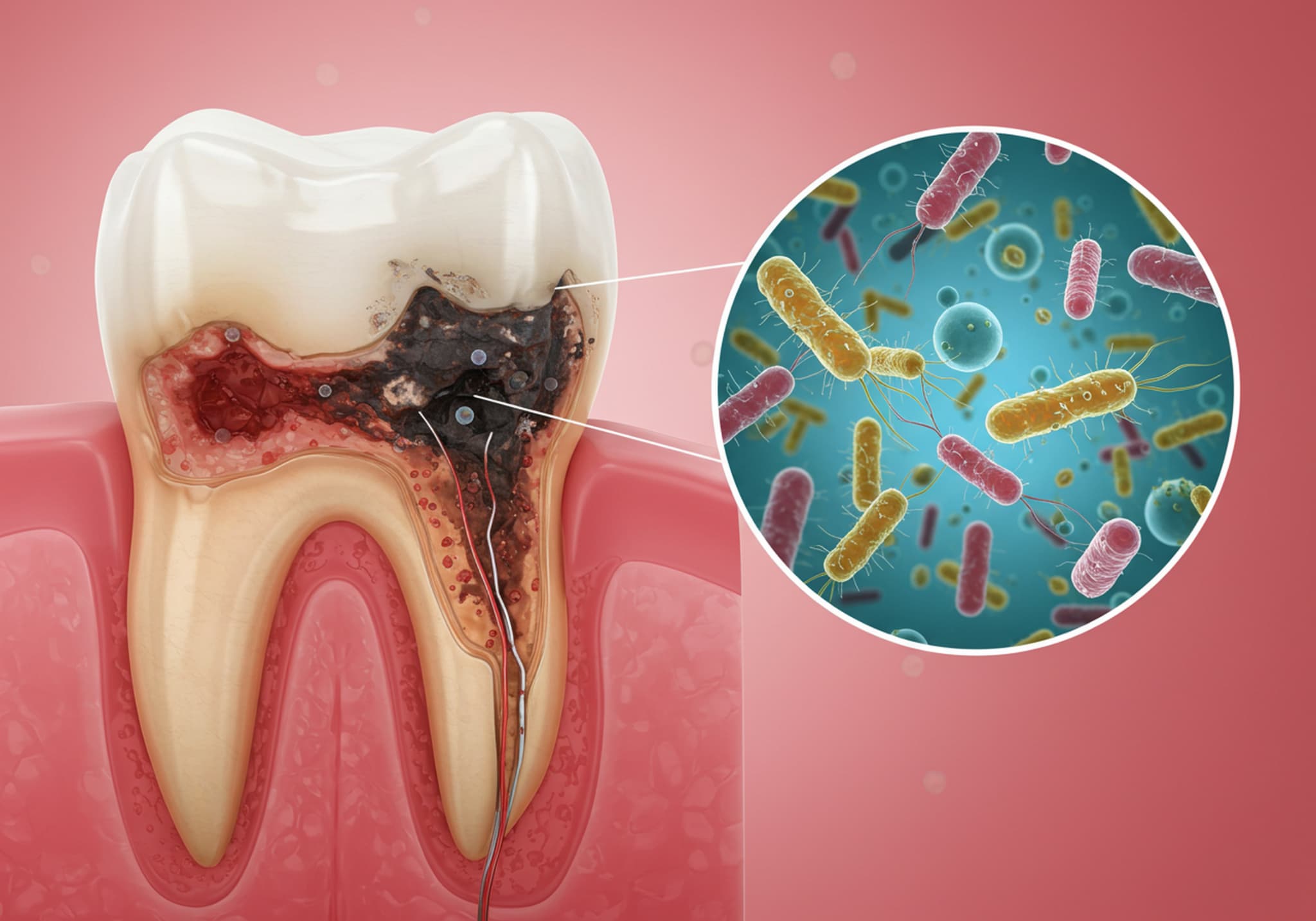 根管に残った細菌のイメージ